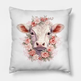 Pink Floral Christmas Cow Pillow