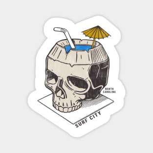 Surf City, NC Summertime Vacationing Skull Drink Magnet