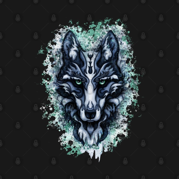 Splatter abstract wolf artwork, blue wolf face by NadiaChevrel