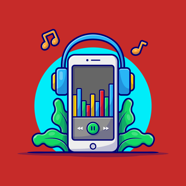 Online Music Player with Headphone and Tune and Note of Music Cartoon Vector Icon Illustration by Catalyst Labs