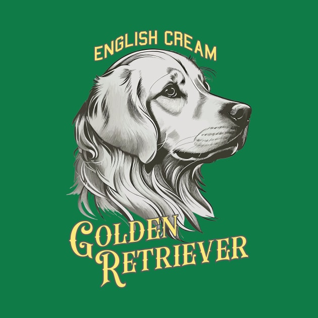 English Cream Golden Retriever Vintage Art by RogerTheCat