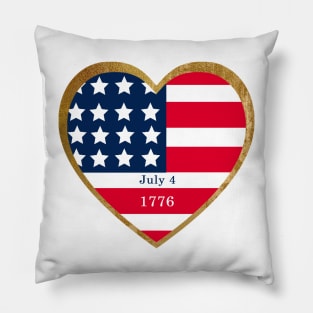 Celebrating American Independence Day - July 4th  - Stars and Stripes in a red white blue gold heart pattern Pillow