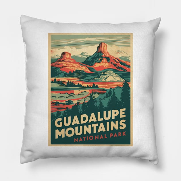 Vintage poster Guadalupe Mountains National Park Pillow by Perspektiva