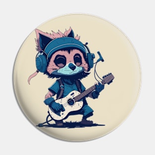 Cartoon Guitarist Raccoon Pin