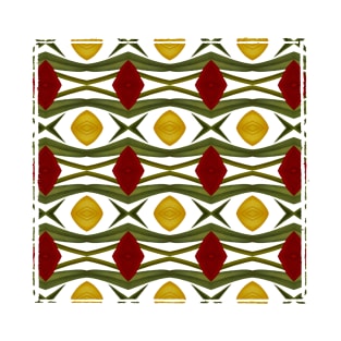 Tribal Pattern In Burgundy, Olive And Gold T-Shirt