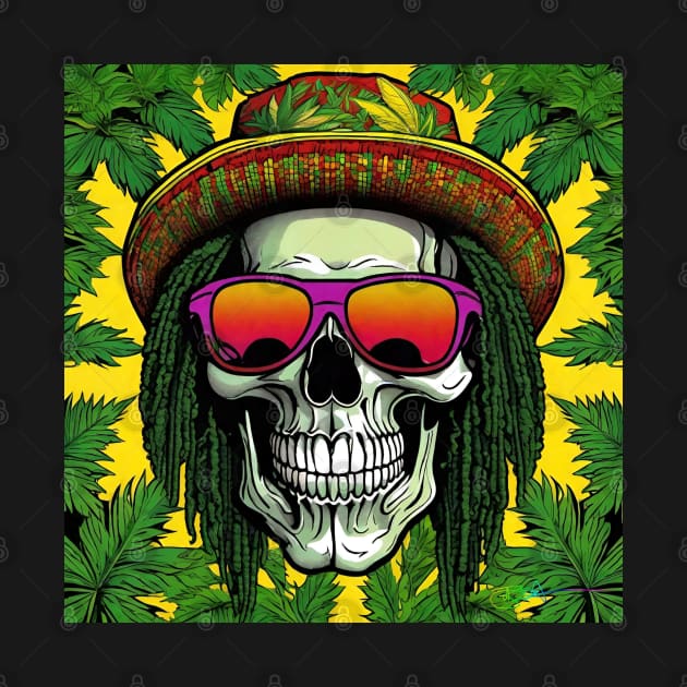 Reggae Music - Jamaican Stoner Skull 16 by Benito Del Ray