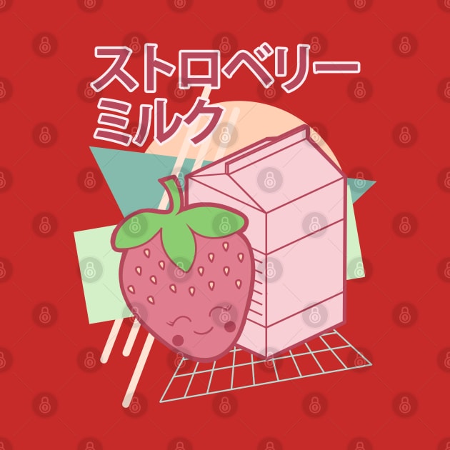 Kawaii Strawberry Milk Japanese 90s Retro Style by Jay Diloy