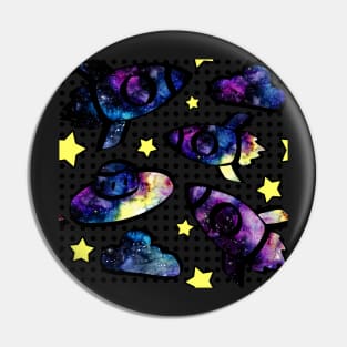 Watercolor Rockets and Stars on Dotted Background Pin