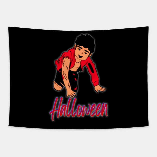 Halloween Zombie Kid Tapestry by Giggle Galaxy Creations