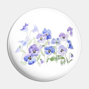 blue and purple pansy ink and watercolor Pin