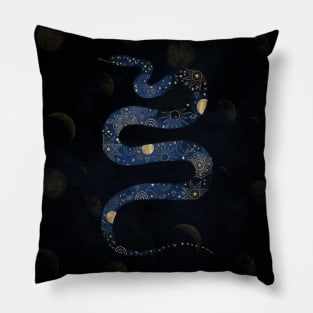Mystical Gold Blue Serpent Galaxy Design Pillow