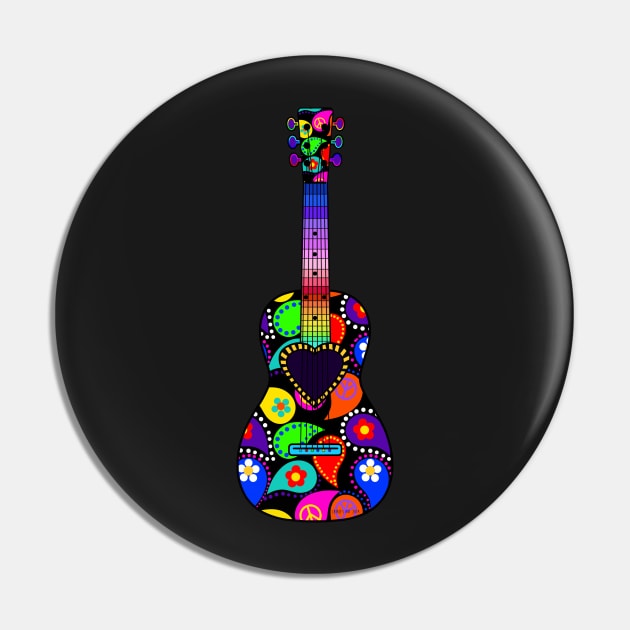 Hippie Peace Signs Paisley Guitar Pin by CheriesArt