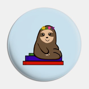 Sloth On Books Pin