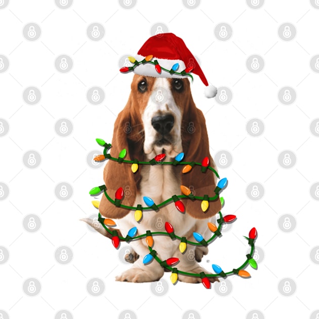 Basset Hound Christmas Lights Santa Hat Xmas by Jayden Forster