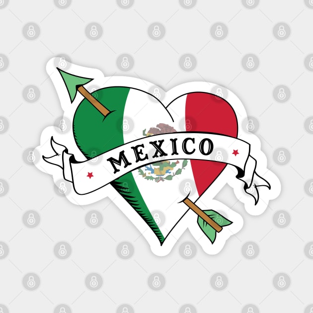 I Love Mexico Flag Heart Tattoo Flash Magnet by PUFFYP