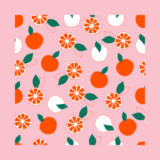 Fresh Orange Pattern on Rose Colored Background T-Shirt