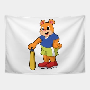 Bear at Baseball with Baseball bat Tapestry