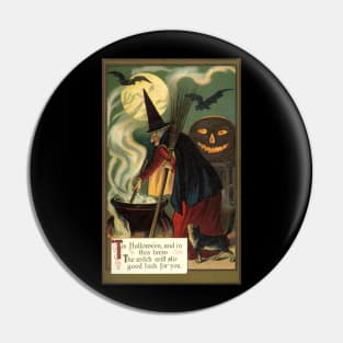 Vintage Halloween, Witch Mixing Her Magic Potion Pin