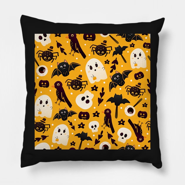 Colourful orange halloween pattern Pillow by Lozovytska