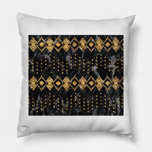 Golden tribal geo II - black marble Pillow