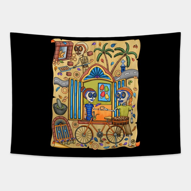 Cute Skeleton - Dia De Los Muerto - Goa -The Breadman - Bread Lover Tapestry by Scriptnbones