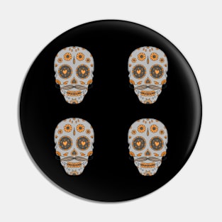 Grey and Orange Day of the Dead Candy Skulls Pin