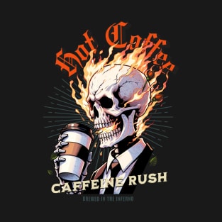 Fiery Blazing Skull with Hot Coffee T-Shirt