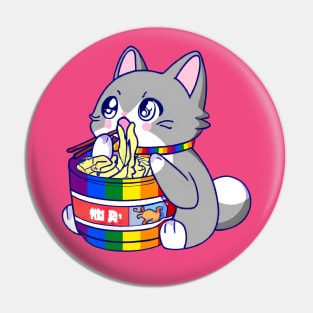 Gay Pride Flag Anime Kawaii Kitty Cat w/ Ramen Noodles LGBT Pin