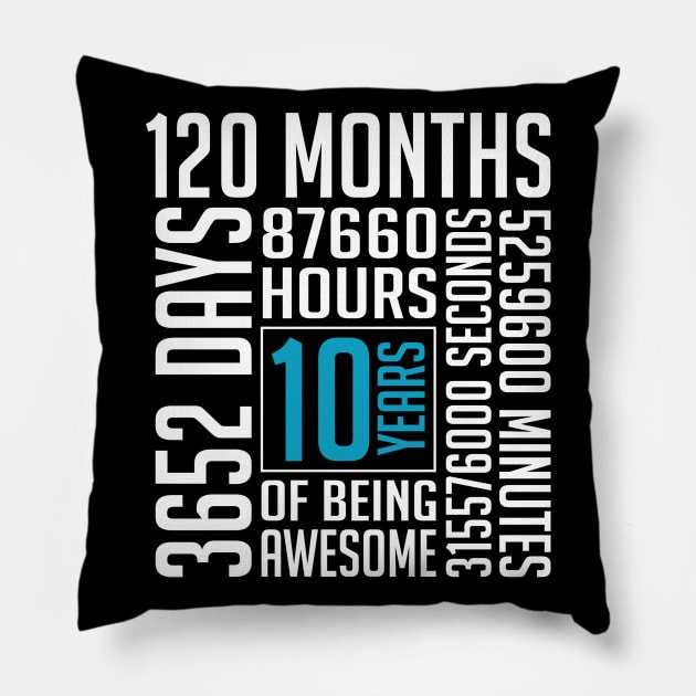 10th Birthday Vintage Retro T Shirt 120 Months Pillow by shopflydesign