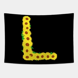 Sunflowers Initial Letter L (Black Background) Tapestry