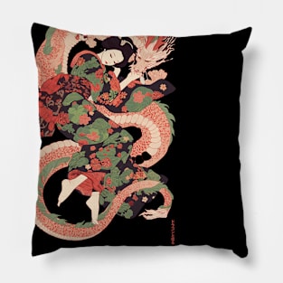 Japanese Girl With Dragon and Cats 2 T-Shirt 13 Pillow