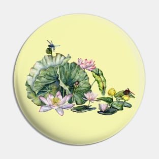 Japanese Water Lillies and Lotus Flowers Pin