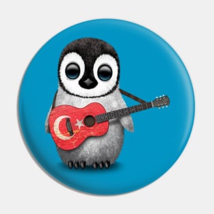 Baby Penguin Playing Turkish Flag Guitar Pin