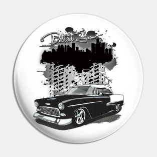 1955 Black Chevy Bel Air Detroit Iron Print Pin