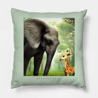 Stunning Digital Art Animal Prints: Baby Elephant and Giraffe" Pillow