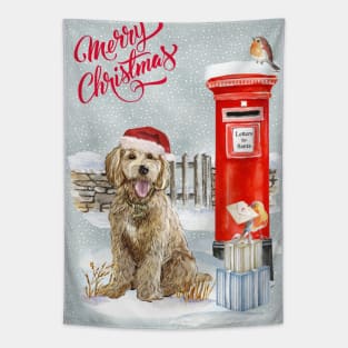 Goldendoodle Merry Christmas Santa Dog Tapestry