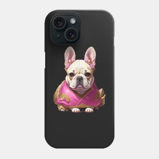 Charming Frenchie Puppy in Pink Floral Hanbok Phone Case