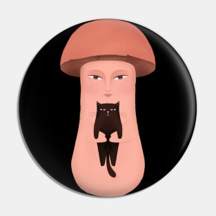 Cute serious mushroom with serious black cat Pin