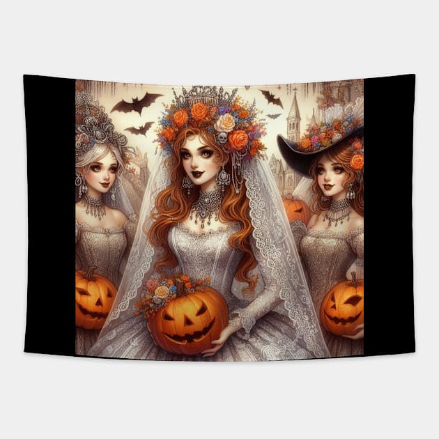Halloween Bride and Bridesmaids Tapestry by EverBride