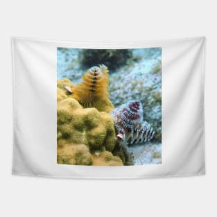 Pair of Colorful Christmas Tree Worms Tapestry