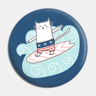 Cat Surfing in Waves Pin