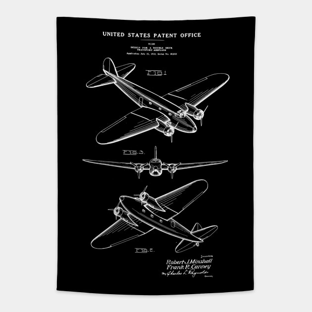 Boeing 247 Airplane Design Patent Print Tapestry by MadebyDesign