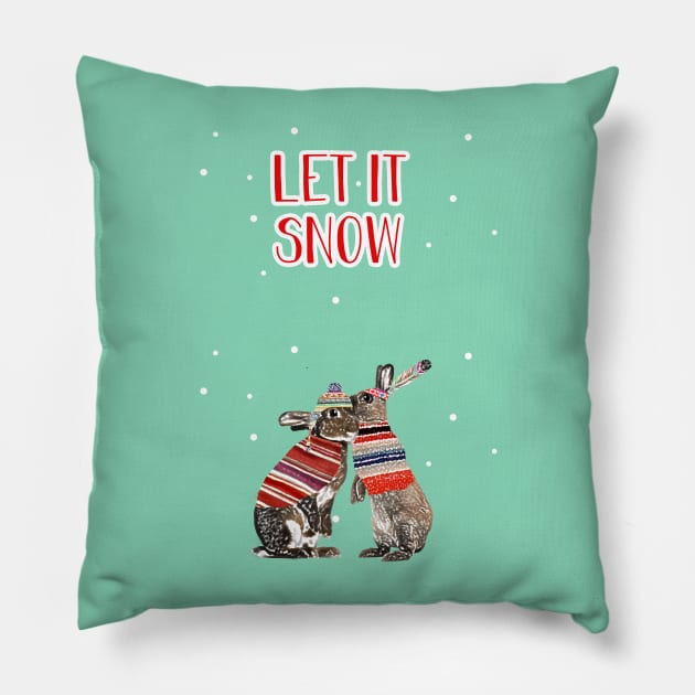 Let it snow bunnies Pillow by GreenNest