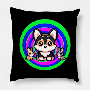 Trippy Tricolor Corgi Pillow