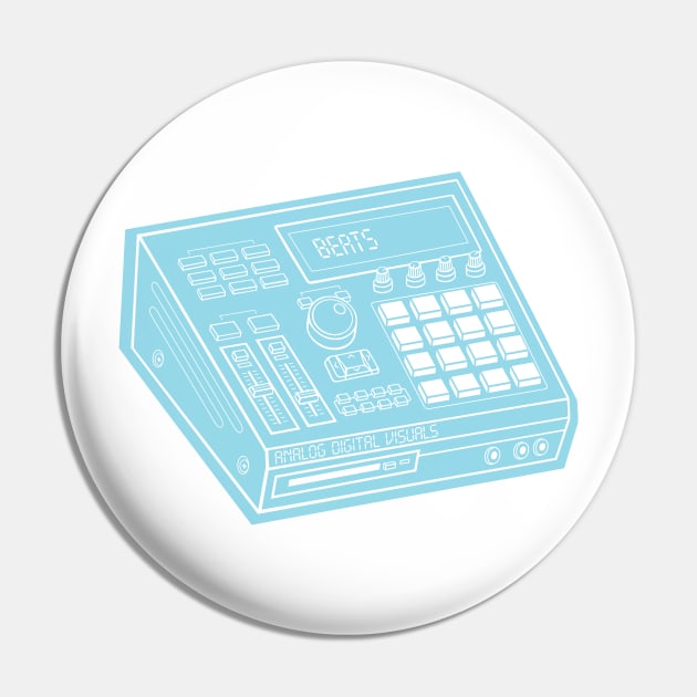 Beat Maker (White Lines + Picton Blue Drop Shadow) Analog / Music Pin by Analog Digital Visuals