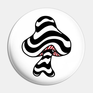 The Perfect Mushroom: Exotic Trippy Wavy Black and White Psychedelic Stripes Contour Lines with Red Underbelly Pin