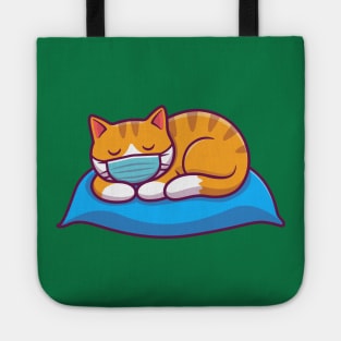 Cute cat sleeping with mask on cartoon Tote