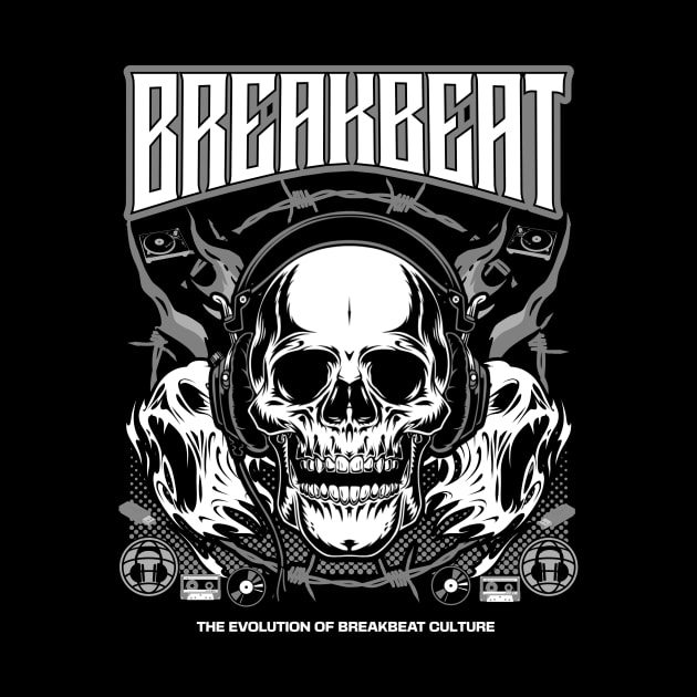 BREAKBEAT  - Evolution Skull (Grey) by DISCOTHREADZ 