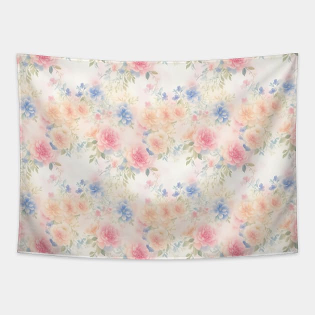 Watercolor Wild Colorful Roses Background Tapestry by Victoria's Store