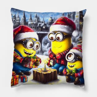 Merry Minions: Festive Christmas Art Prints Featuring Whimsical Minion Designs for a Joyful Holiday Celebration! Pillow